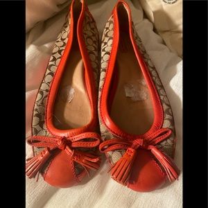 Coach Brown Logo & Red Leather Trim Flats - 7.5